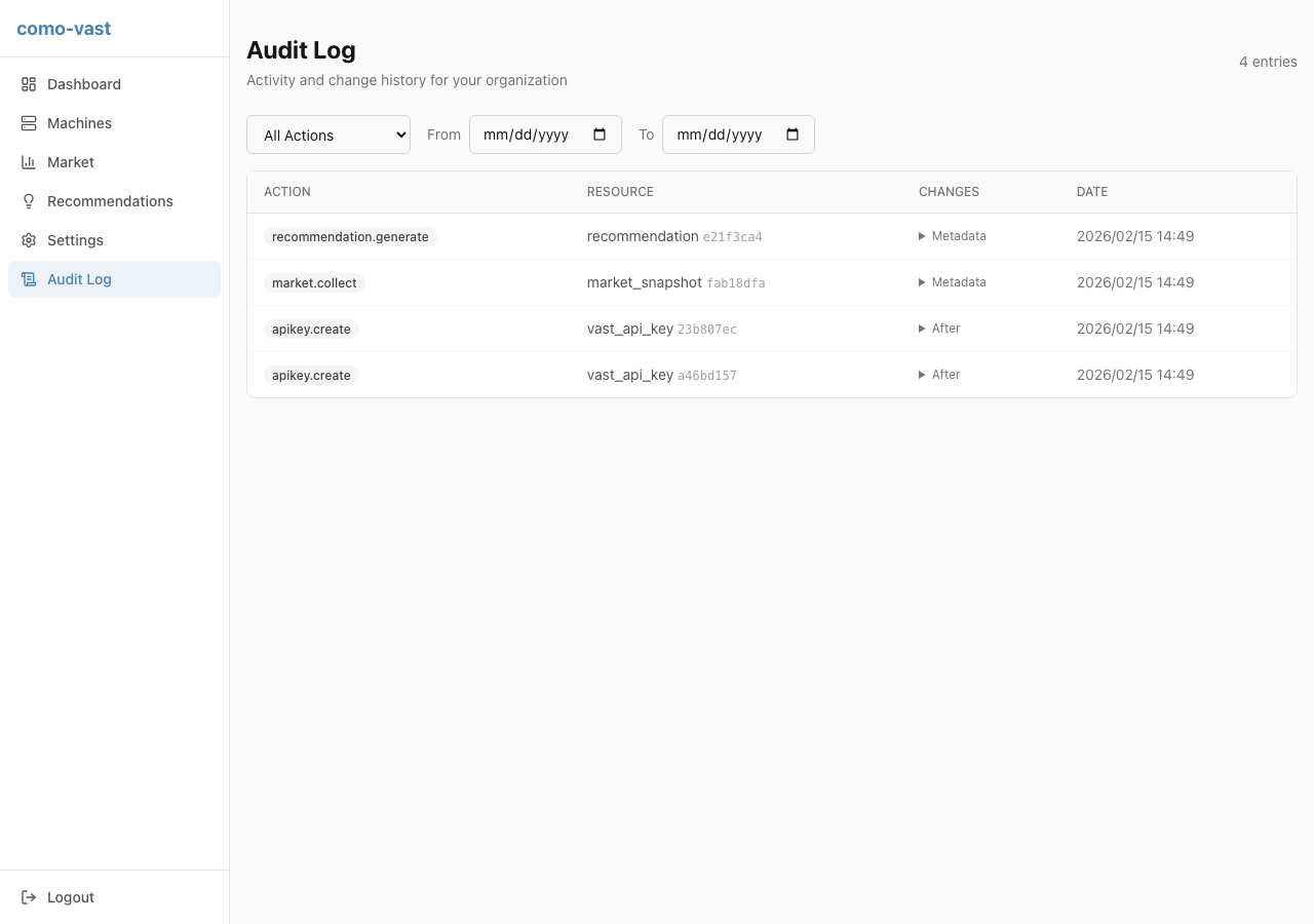 Audit Log screenshot
